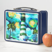 トロピカルライトハウス&パームツリーズグリーンブルーティール（緑がかった色） メタルランチボックス (インサイチュ)