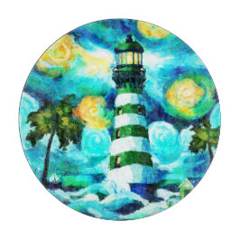 トロピカルライトハウス&パームツリーズ印象派 カッティングボード