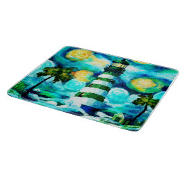 トロピカルライトハウス&パームツリーズ印象派 カッティングボード