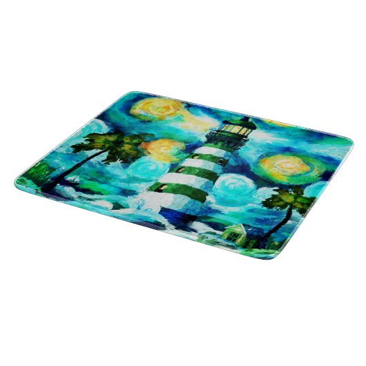 トロピカルライトハウス&パームツリーズ印象派 カッティングボード (角)