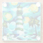 トロピカルライトハウス&パームツリーズ印象派 ガラスコースター (裏面)