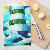 トロピカルライトハウス&パームツリーズ印象派 キッチンタオル (四つ折り)