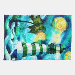 トロピカルライトハウス&パームツリーズ印象派 キッチンタオル