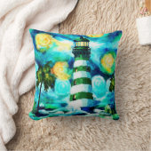 トロピカルライトハウス&パームツリーズ印象派 クッション (ブランケット)