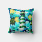 トロピカルライトハウス&パームツリーズ印象派 クッション (正面)