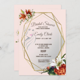 トロピカルライリーブライダルシャワー付き幾何学模様 招待状