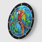 トロピカルラディエンス» – ステンドグラスMacaw ラージ壁時計 (傾斜)