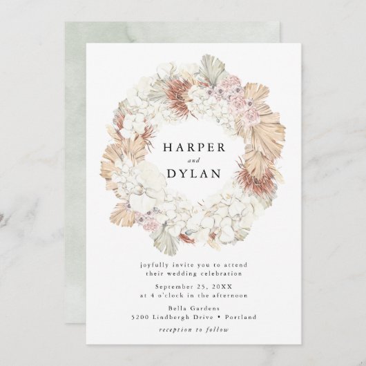 トロピカルラブウォーターカラーフローラ結婚リース 招待状 (正面/裏面)