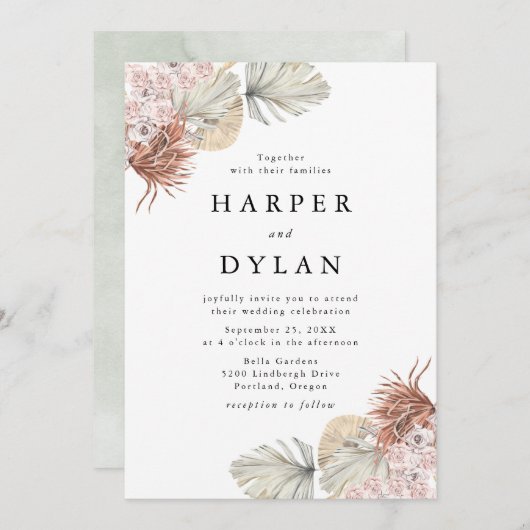 トロピカルラブウォーターカラー結婚フローラ 招待状 (正面/裏面)