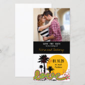 トロピカルラブサマーパームツリーズレトロモダン写真 セーブザデート (正面/裏面)