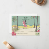 トロピカルラブストーリーサマーウェディングRSVP ノートカード (正面/裏面インサイチュ)