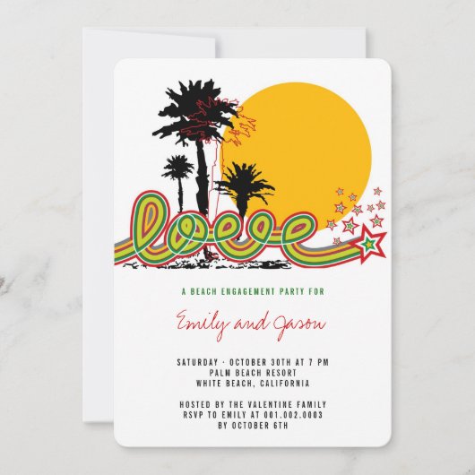 トロピカルラブ パームツリー 婚約パーティー招待状 招待状 (正面)
