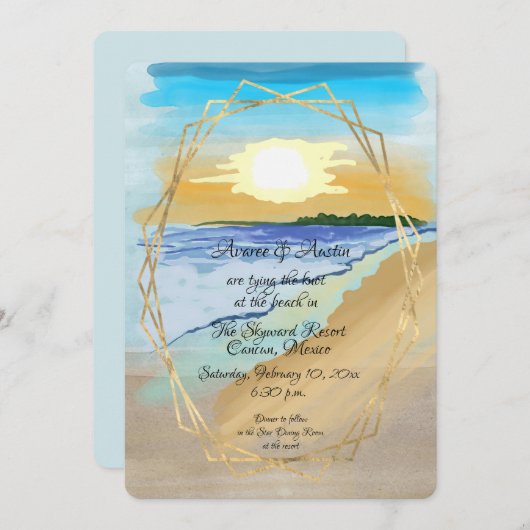 トロピカルリゾートビーチウォーターカラー 招待状 (正面/裏面)