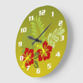 トロピカルリトリート刺激を受けたデザインハイビスカスアンドライム ラージ壁時計 (傾斜)