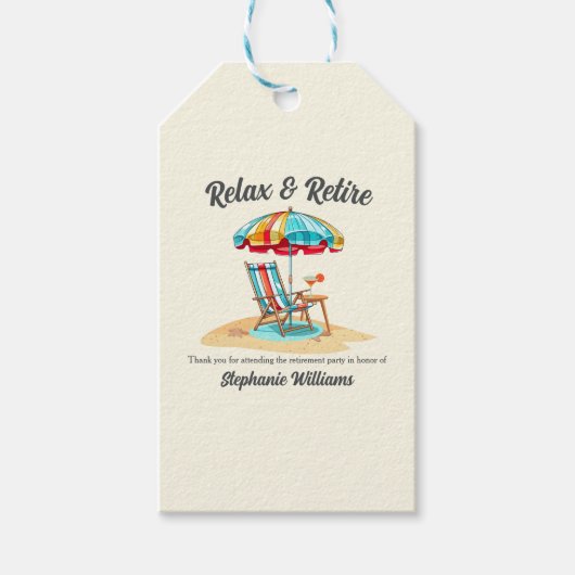 トロピカルリラックスカクテルビーチ椅子とリタイア ギフトタグ (正面)