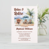 トロピカルリラックスビーチの女性の退職と退職 招待状 (スタンド正面)