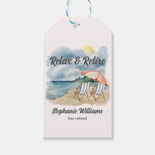 トロピカルリラックスビーチチェアをテーマにしたパーティー ギフトタグ (正面)