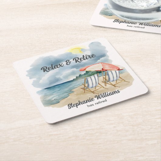 トロピカルリラックスビーチチェアをテーマにしたパーティー スクエアペーパーコースター (アングル)