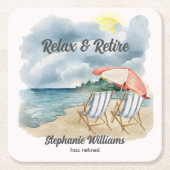 トロピカルリラックスビーチチェアをテーマにしたパーティー スクエアペーパーコースター (正面)