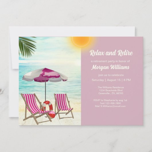 トロピカルリラックスビーチ椅子の引退と退職 招待状 (正面)