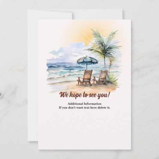 トロピカルリラックスビーチ椅子の引退と退職 招待状 (裏面)