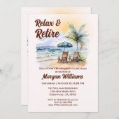 トロピカルリラックスビーチ椅子の引退と退職 招待状 (正面/裏面)