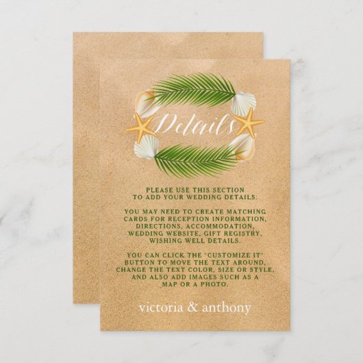 トロピカルリースサンディビーチ結婚式詳細 エンクロージャーカード (正面/裏面)