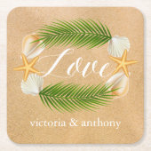 トロピカルリースサンディビーチ結婚式 スクエアペーパーコースター (正面)