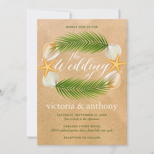 トロピカルリースサンディビーチ結婚式 招待状 (正面)