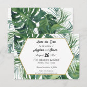 トロピカルリーフとグリーンウェディング セーブ・ザ・デート (正面/裏面)