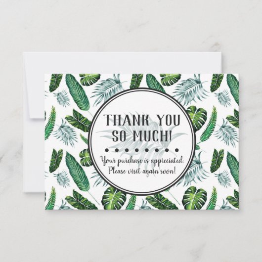 トロピカルリーフとパーム葉のサンキューカード 招待状 (正面)