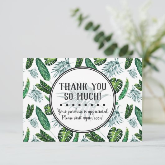 トロピカルリーフとパーム葉のサンキューカード 招待状 (スタンド正面)