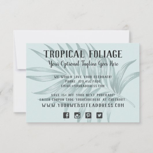 トロピカルリーフとパーム葉のサンキューカード 招待状 (裏面)
