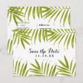 トロピカルリーフのサマーウェディング・Save the Date 案内ポストカード (正面/裏面)
