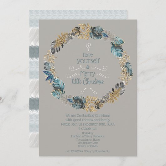 トロピカルリーフのダスティーブルーゴールドクリスマスパーティ シーズンカード (正面/裏面)