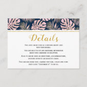 トロピカルリーフのピンクとネイビーの結婚式 エンクロージャーカード (正面)