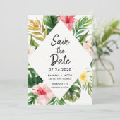 トロピカルリーフのルアウウェディング・セーブ・ザ・デートカード 招待状 (スタンド正面)