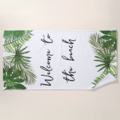 トロピカルリーフの緑のビーチスクリプトへようこそ ビーチタオル (正面)
