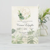 トロピカルリーフの装飾 女の子のベビーシャワーパーティー 招待状 (スタンド正面)