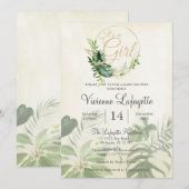 トロピカルリーフの装飾 女の子のベビーシャワーパーティー 招待状 (正面/裏面)