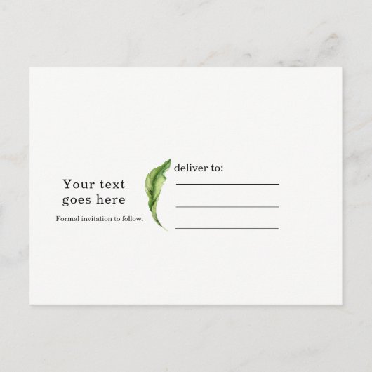 トロピカルリーフエレガントウェディングセーブザデート 案内ポストカード (裏面)