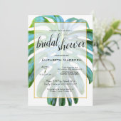 トロピカルリーフエレガントスクリプト ブライダルシャワー 招待状 (スタンド正面)