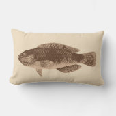 トロピカルリーフカリブのフィッシュ、ダークブラウンon Beige ランバークッション (正面)