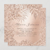 トロピカルリーフグリッターガーデンピンクローズ金ゴールド 招待状 (正面/裏面)