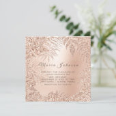 トロピカルリーフグリッターガーデンピンクローズ金ゴールド 招待状 (スタンド正面)