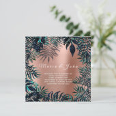 トロピカルリーフグリッターガーデンブルーネイビーティール（緑がかった色）赤面 招待状 (スタンド正面)