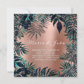 トロピカルリーフグリッターガーデンブルーネイビーティール（緑がかった色）赤面 招待状 (正面)