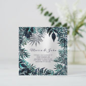 トロピカルリーフグリッターガーデン花模様ティール(緑がかった色)グレイ 招待状 (スタンド正面)