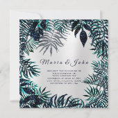 トロピカルリーフグリッターガーデン花模様ティール(緑がかった色)グレイ 招待状 (正面)
