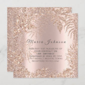 トロピカルリーフグリッターフレーム赤面バラ金ゴールド 招待状 (正面/裏面)